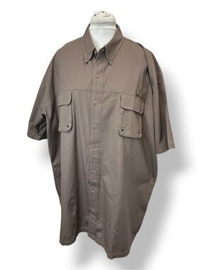 RedHead Mens Button-Up Shirt VTG Deer Embroidery RipStop Performance Brown XL